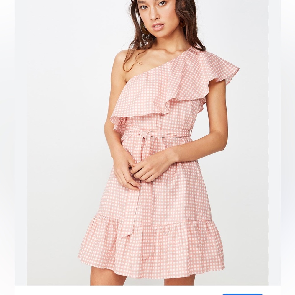 Cotton On pink gingham one shoulder dress sL cotton on new